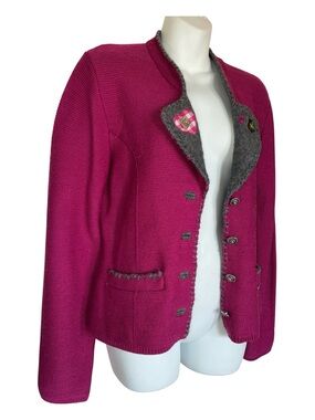Spieth & Wensky Sweater Jacket Women's Pink L EUC, trad. German, Gingham Trim
